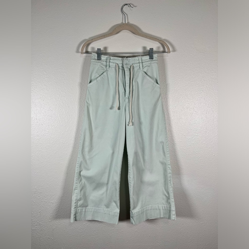 Anthropologie light mint colored tie waist wide leg crop pants size 25